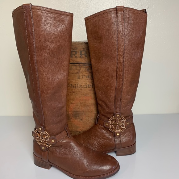 Tory Burch Shoes | Tory Burch Kneehigh Boots Brown Leather Size 75 | Poshmark